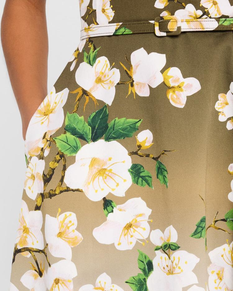 sleeveless ombre cherry blossom tea-length dress with belt