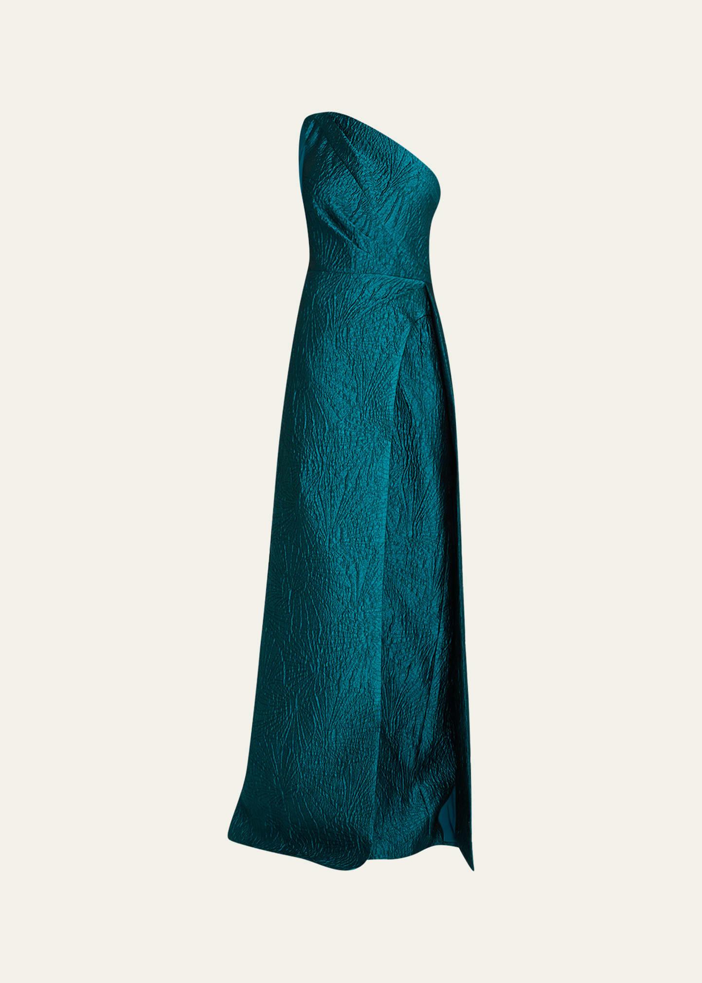 sleeveless one-shoulder jacquard gown