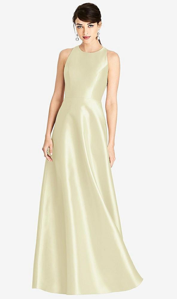 sleeveless open-back satin a-line dress