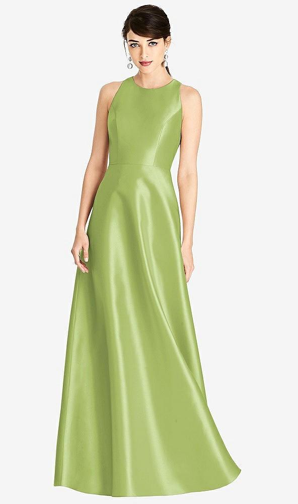 sleeveless open-back satin a-line dress