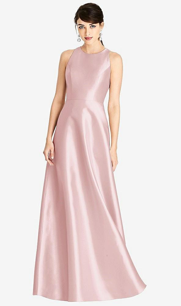 sleeveless open-back satin a-line dress