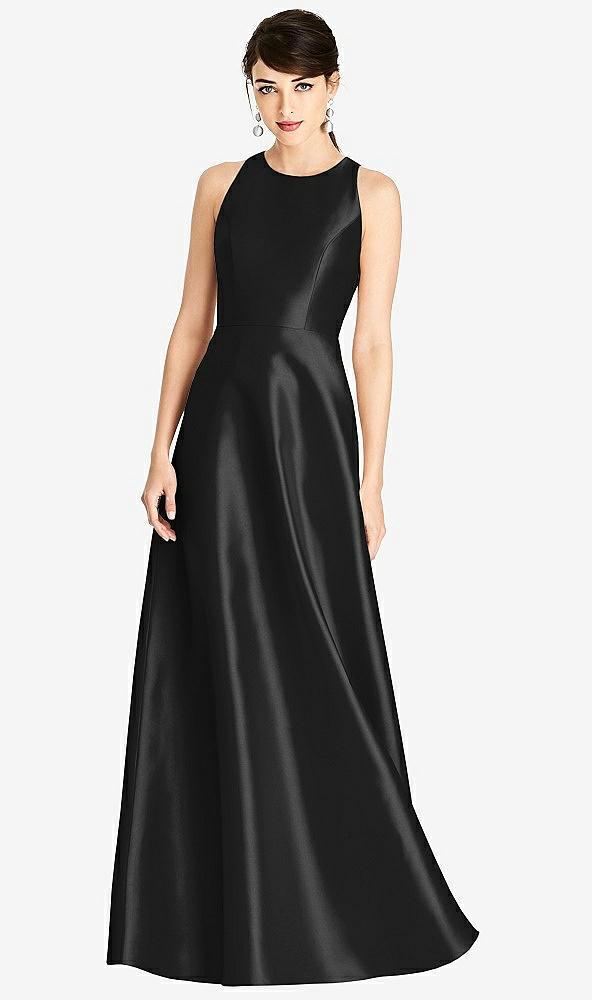 sleeveless open-back satin a-line dress