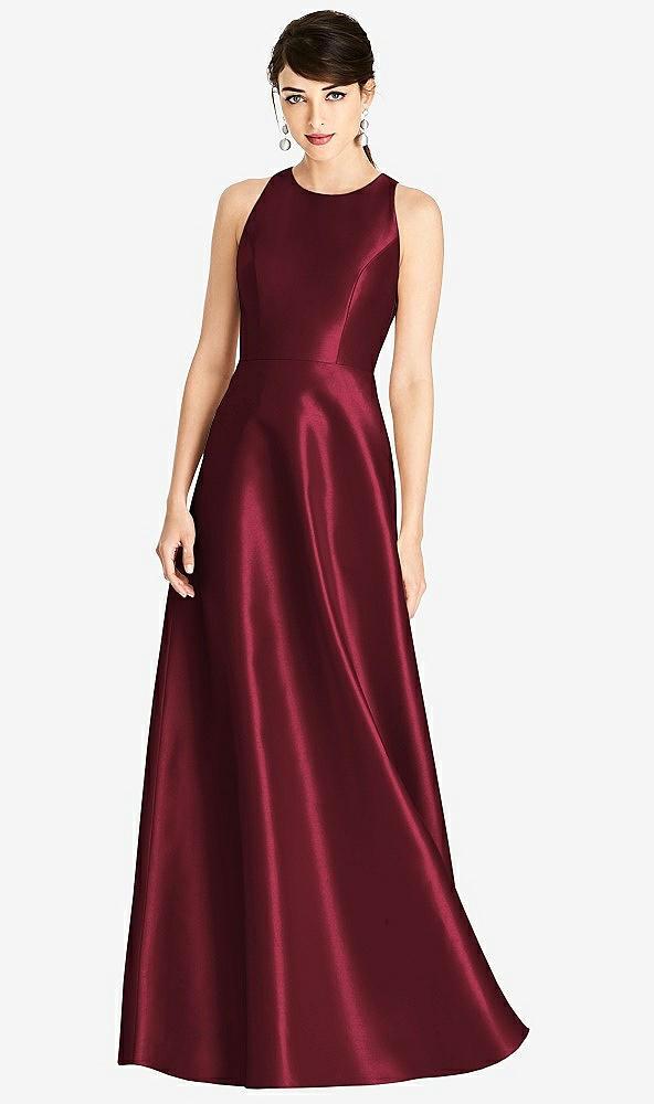 sleeveless open-back satin a-line dress