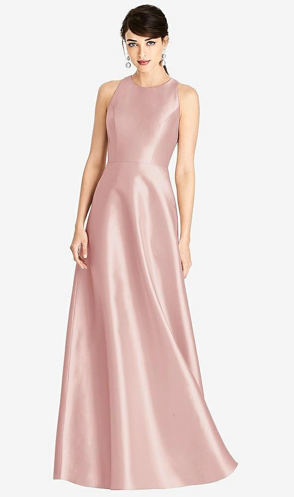 sleeveless open-back satin a-line dress