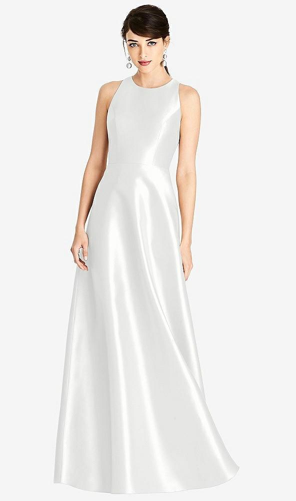 sleeveless open-back satin a-line dress