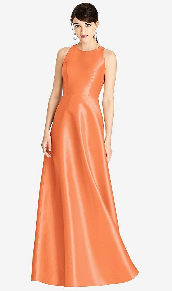 sleeveless open-back satin a-line dress