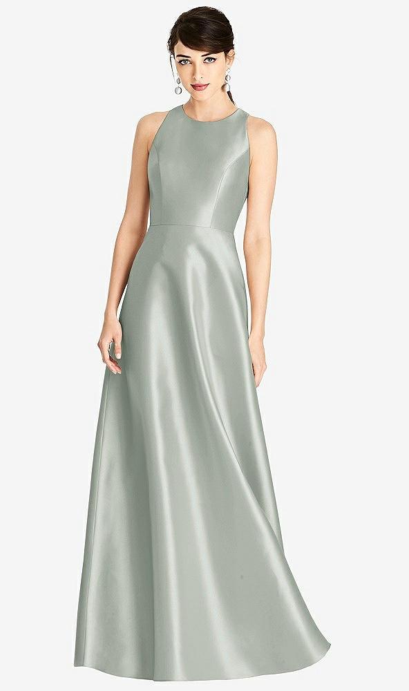 sleeveless open-back satin a-line dress