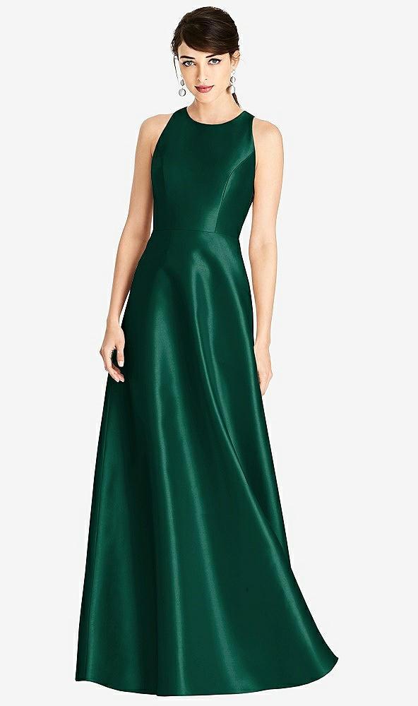 sleeveless open-back satin a-line dress