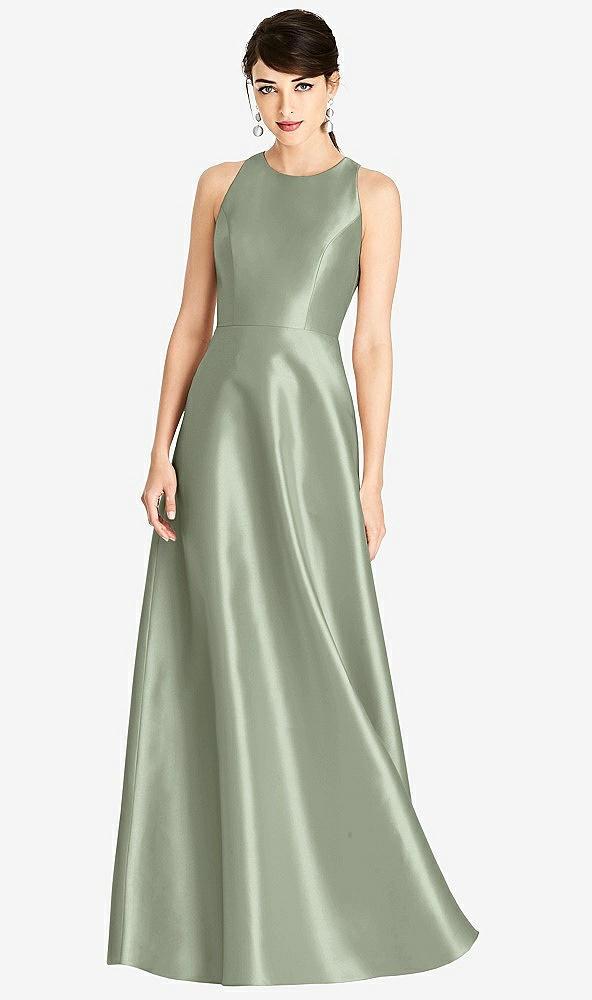sleeveless open-back satin a-line dress