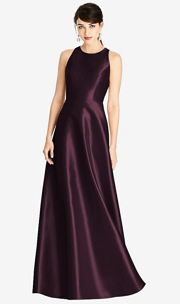 sleeveless open-back satin a-line dress