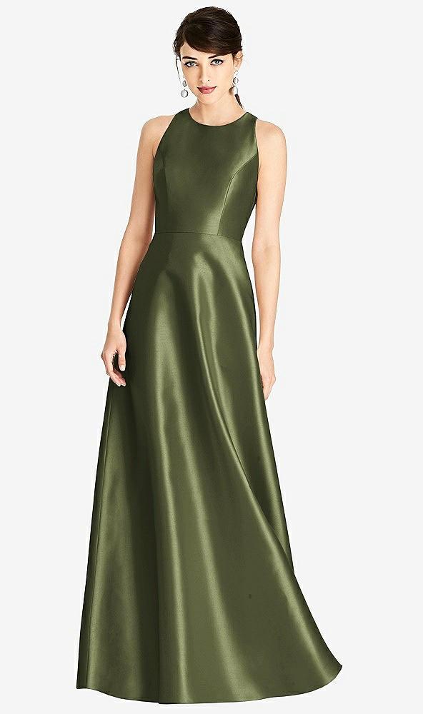 sleeveless open-back satin a-line dress