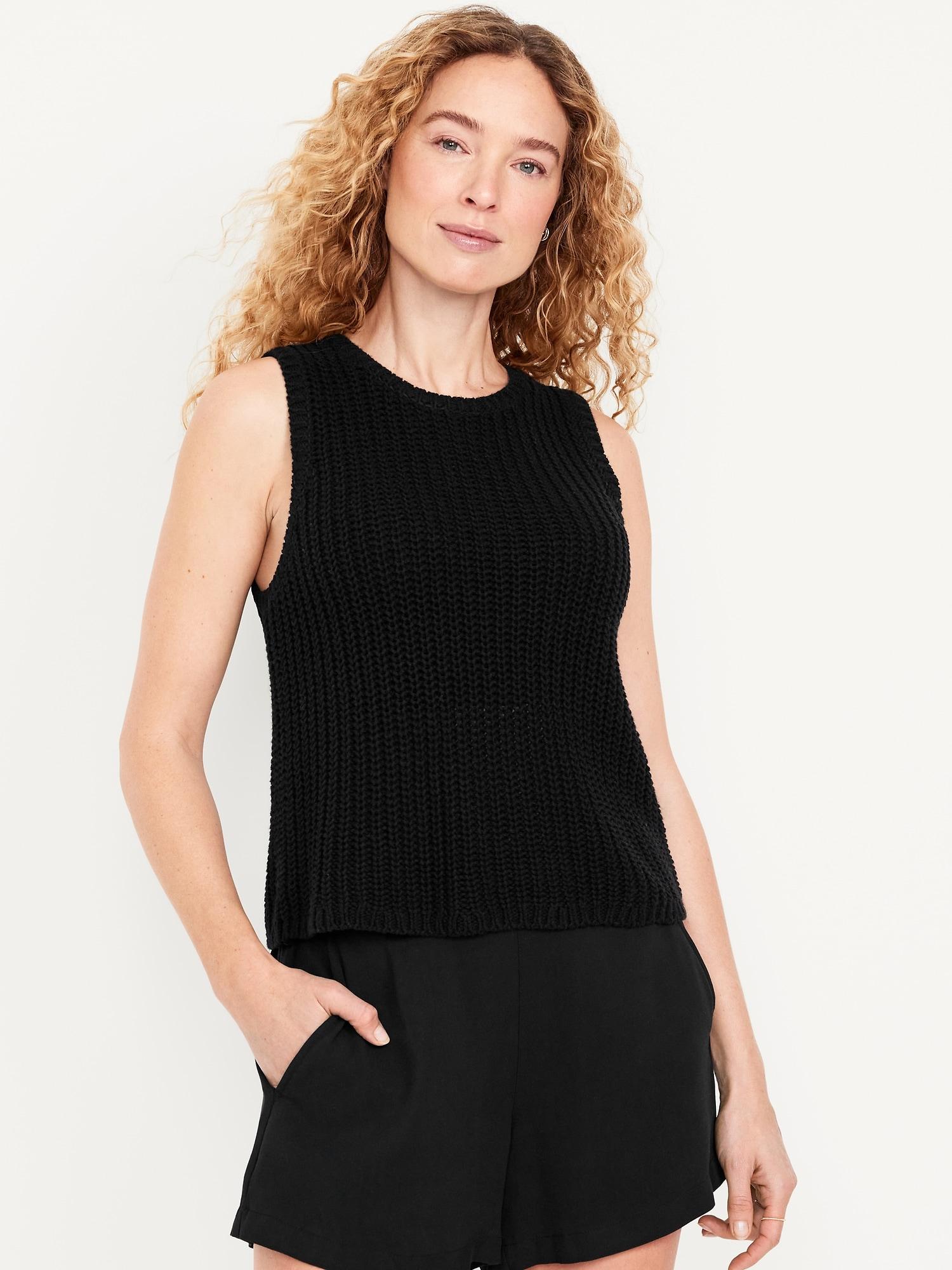 sleeveless open-stitch sweater