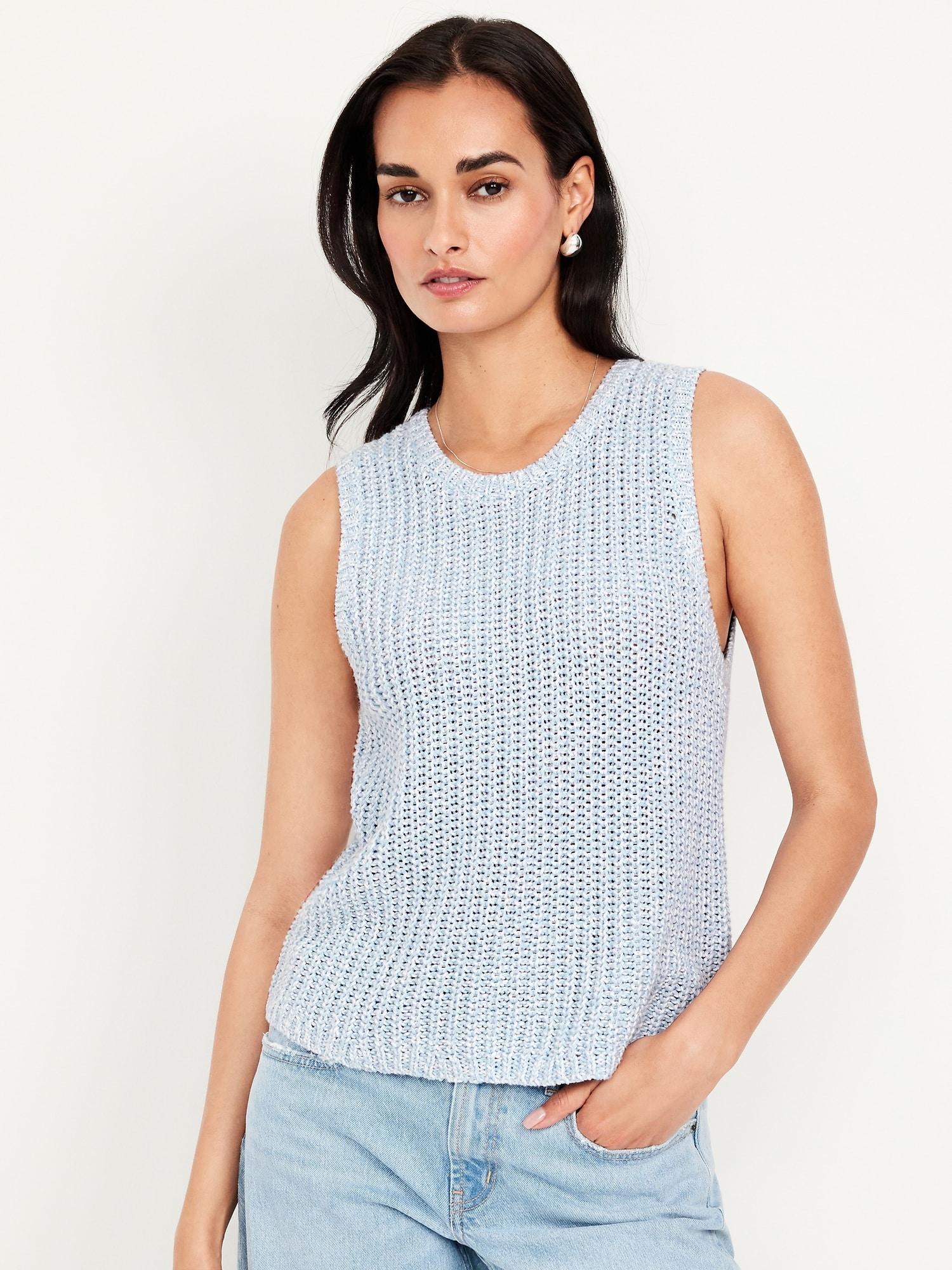 sleeveless open-stitch sweater