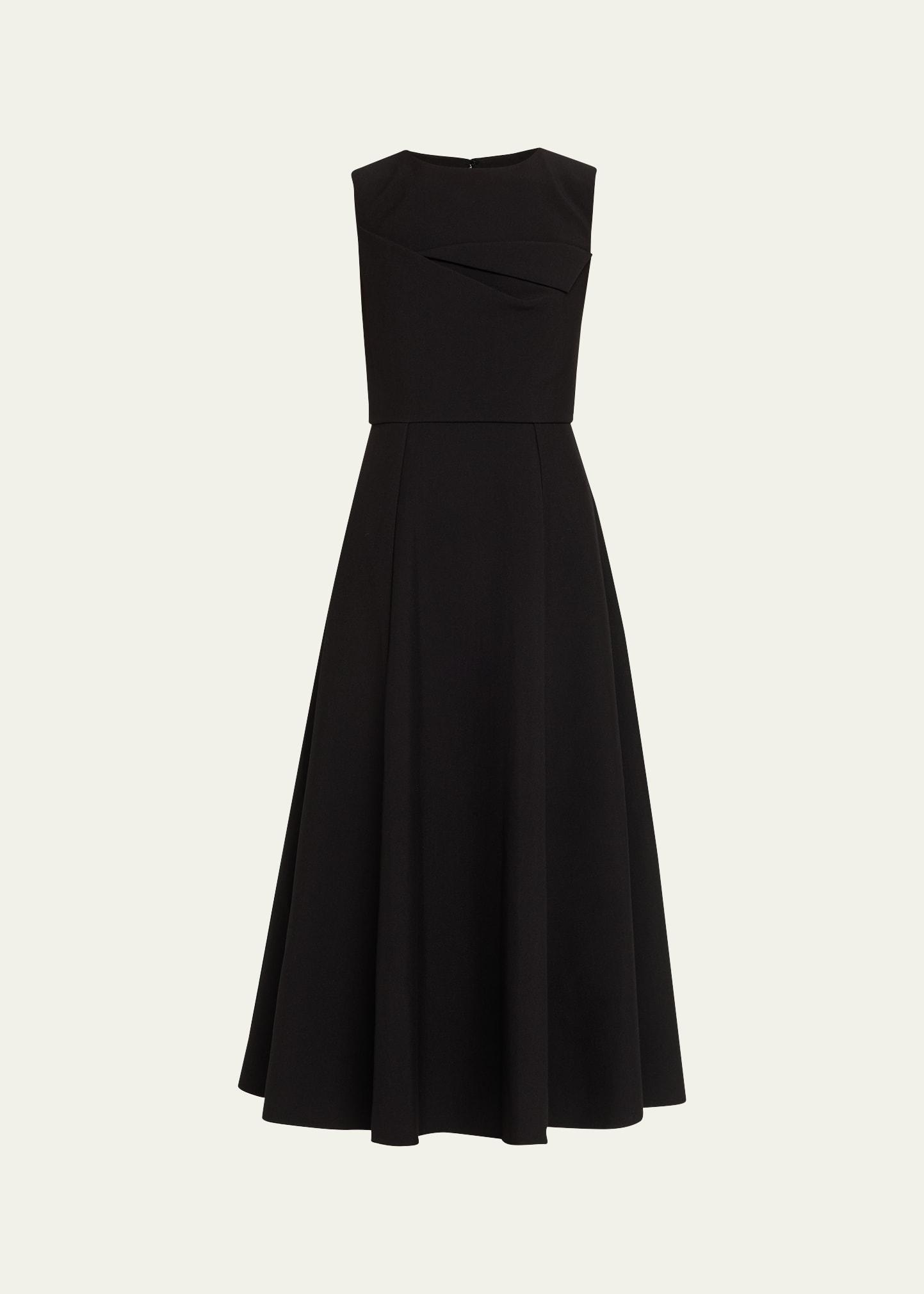 sleeveless origami draped crepe midi dress