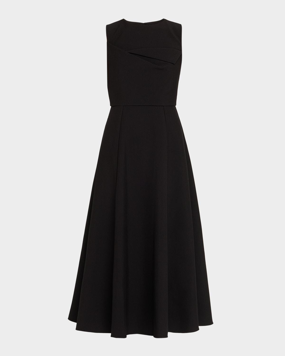 sleeveless origami draped crepe midi dress