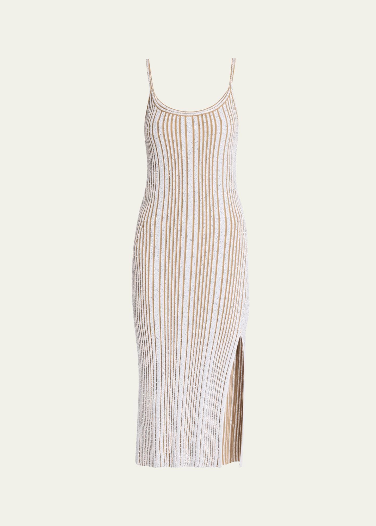 sleeveless paillette rib slit midi dress