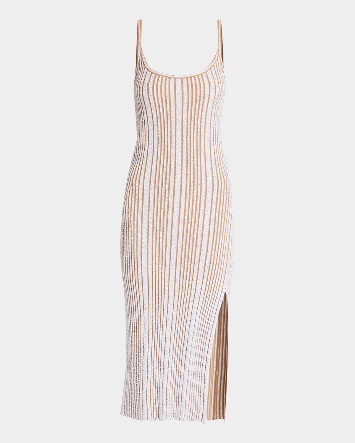 sleeveless paillette rib slit midi dress