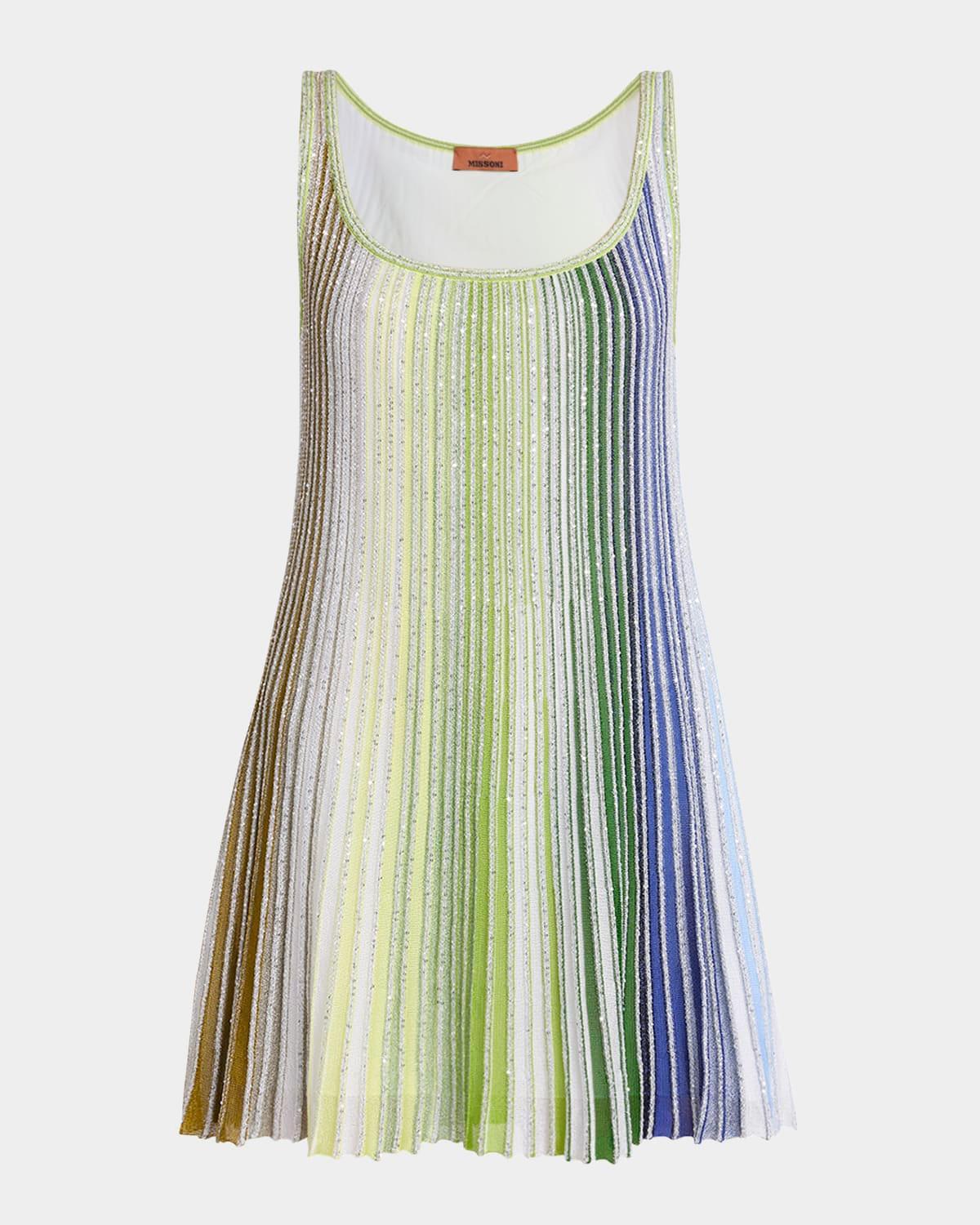 sleeveless paillette stripe knit mini dress
