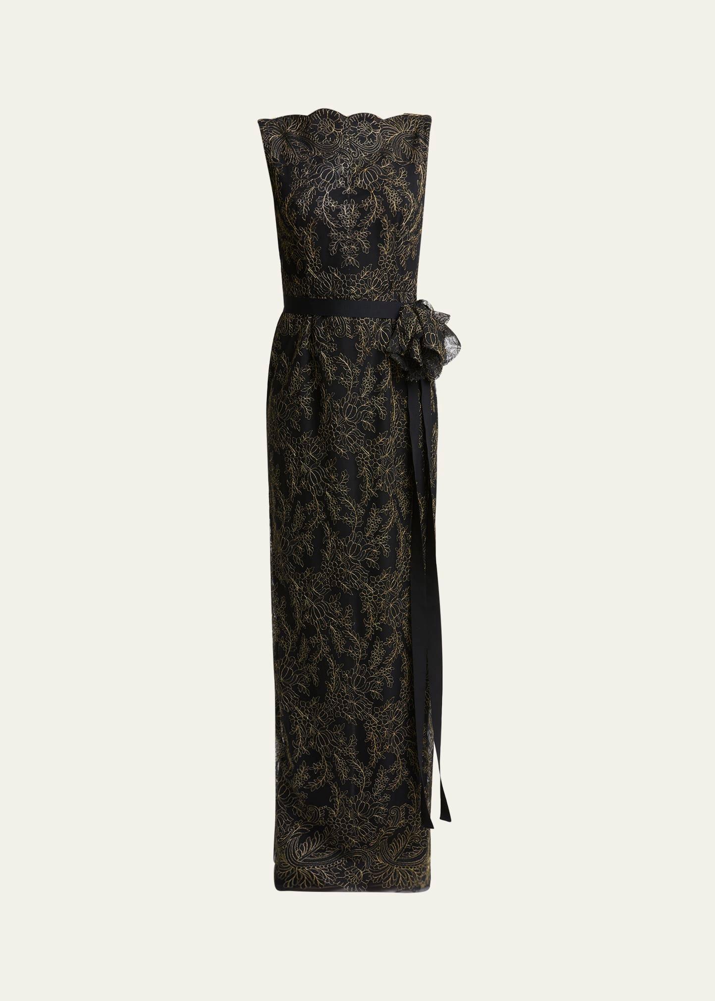 sleeveless pencil embroidered gown