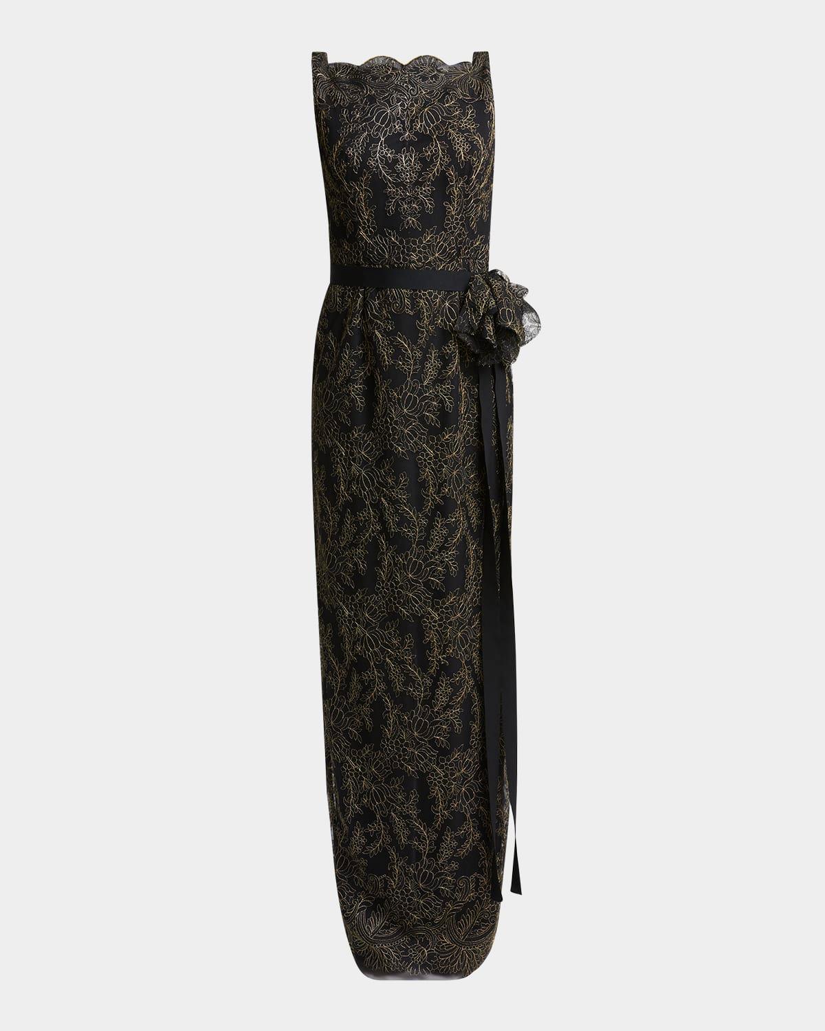 sleeveless pencil embroidered gown