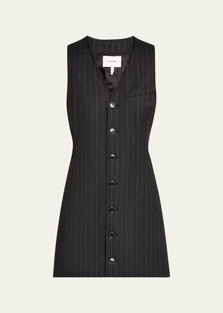 sleeveless pinstripe suiting dress