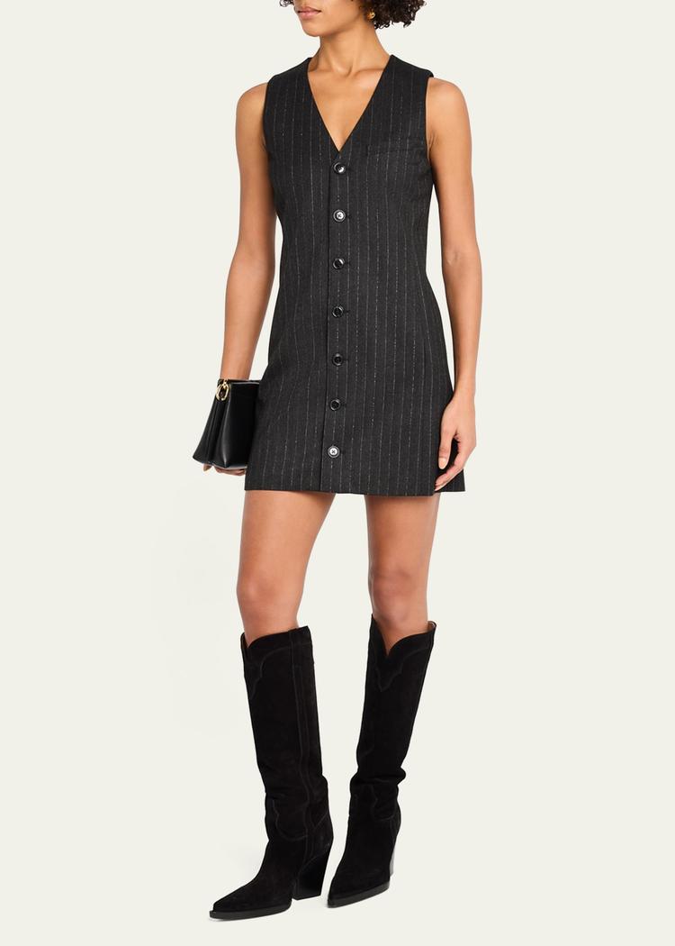 sleeveless pinstripe suiting dress