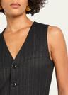 sleeveless pinstripe suiting dress