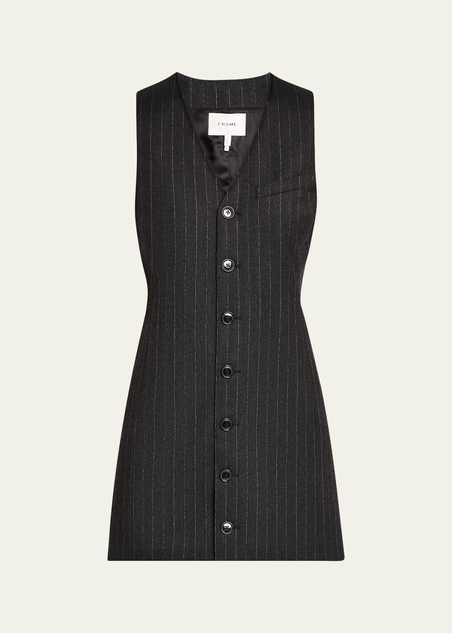 sleeveless pinstripe suiting dress