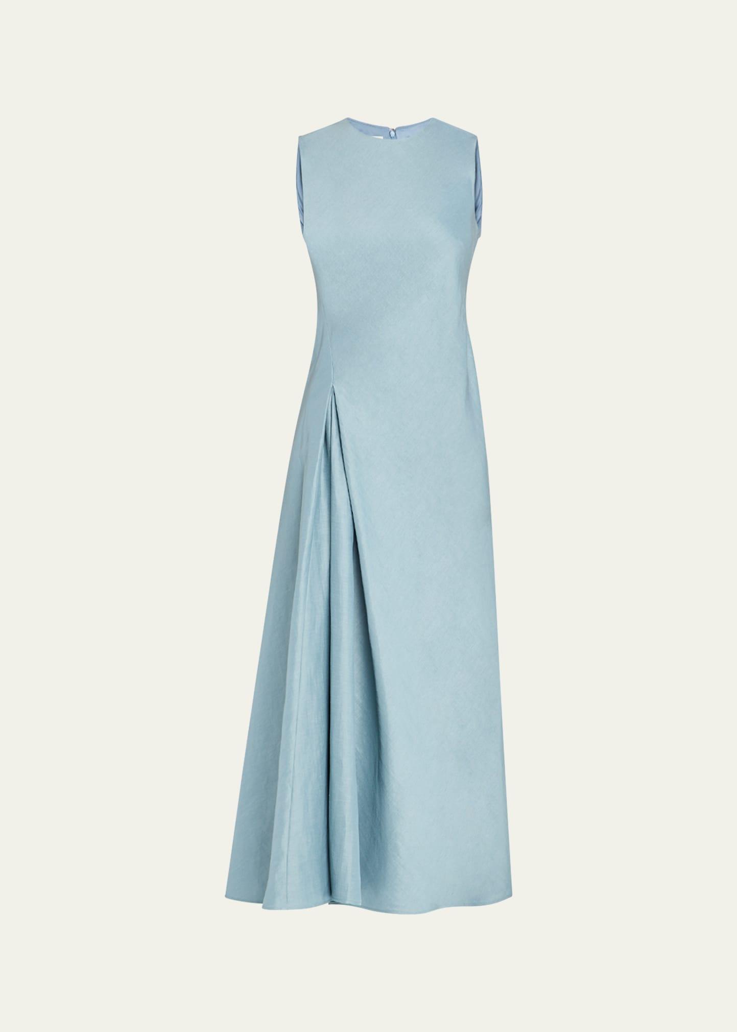 sleeveless pleated a-line maxi dress