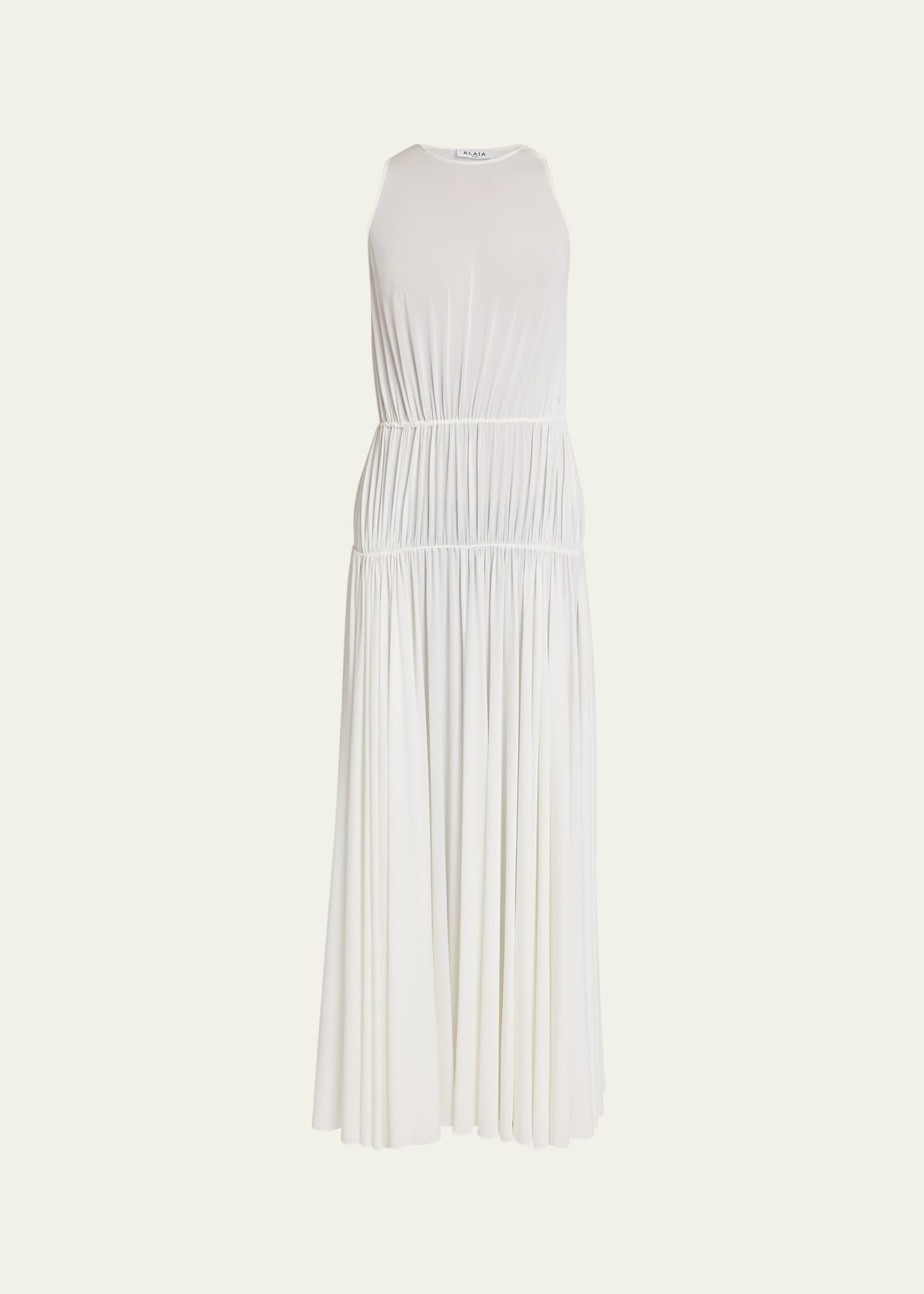 sleeveless pleated goddess dress