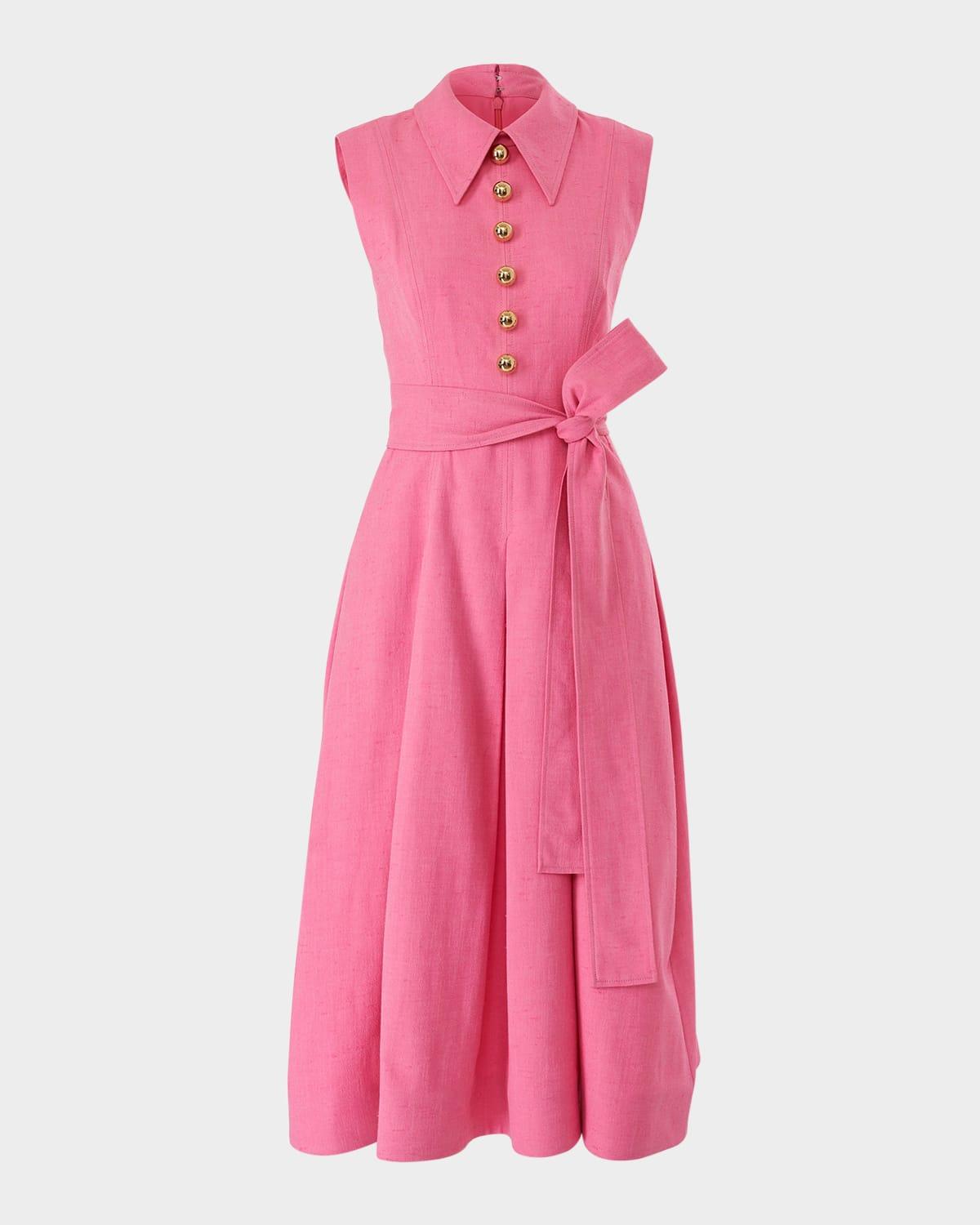 sleeveless pleated midi shirtdress