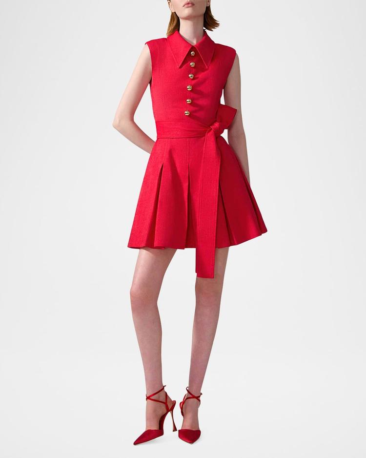sleeveless pleated mini shirtdress