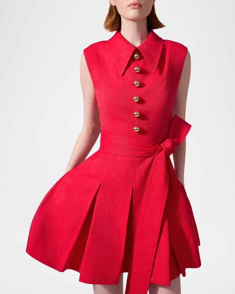 sleeveless pleated mini shirtdress