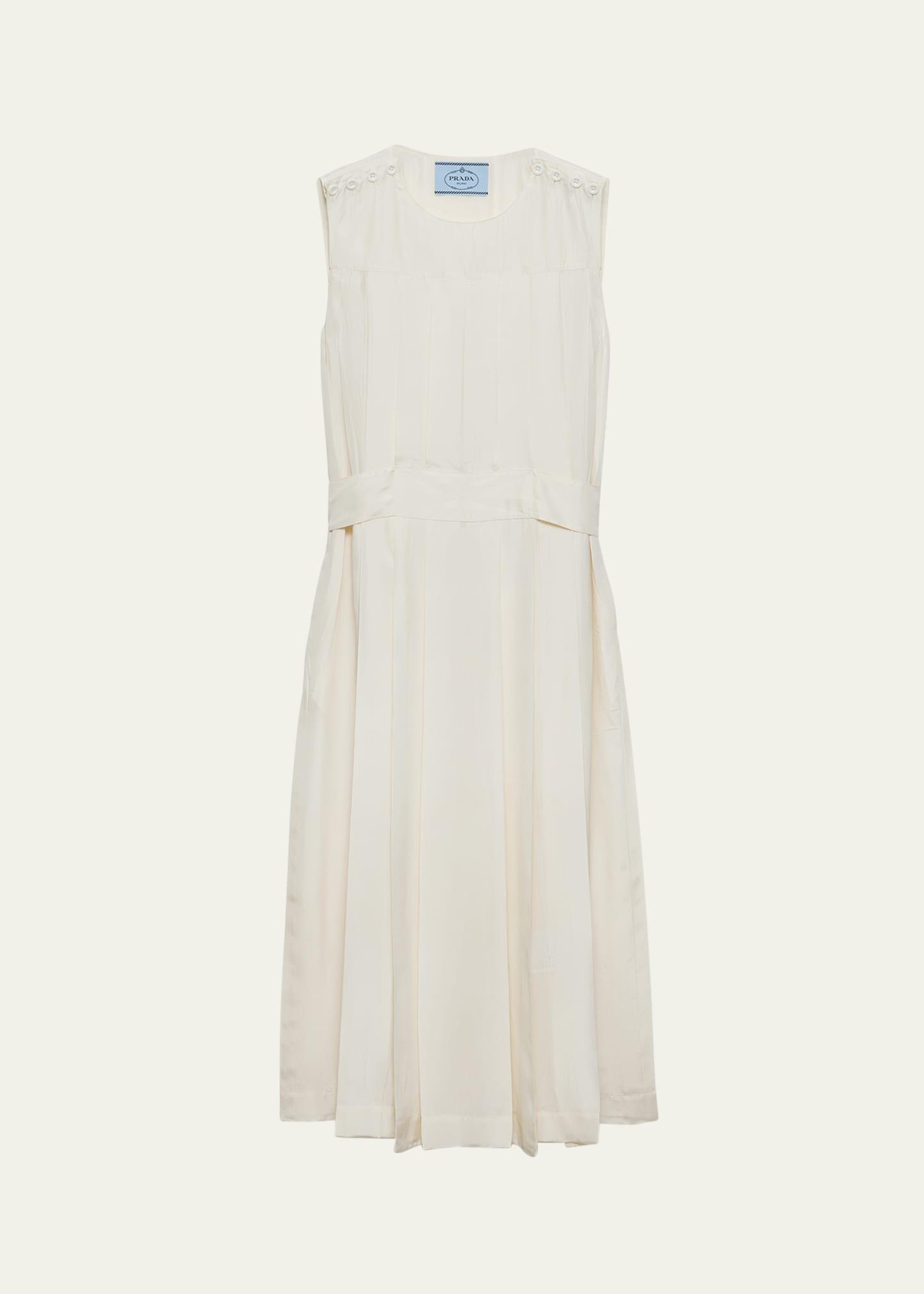 sleeveless pleated ponge silk midi dress