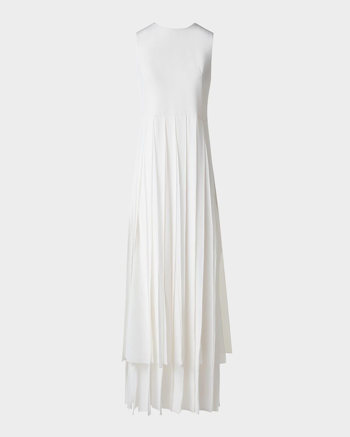 sleeveless pleated ribbon silk crepe gown