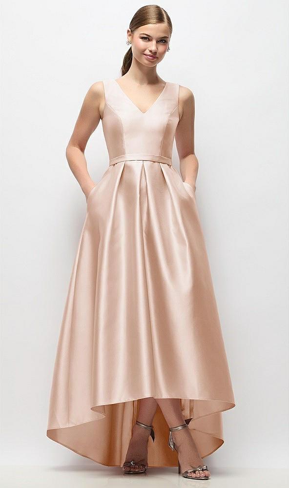 sleeveless pleated skirt high low dress with pockets