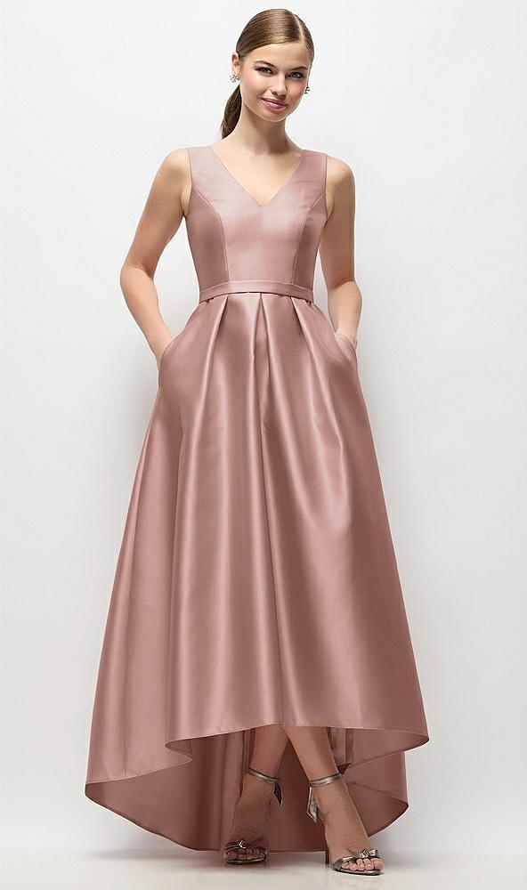 sleeveless pleated skirt high low dress with pockets