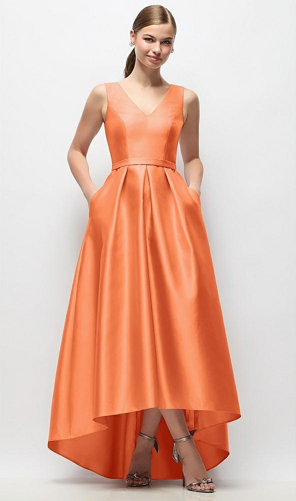 sleeveless pleated skirt high low dress with pockets