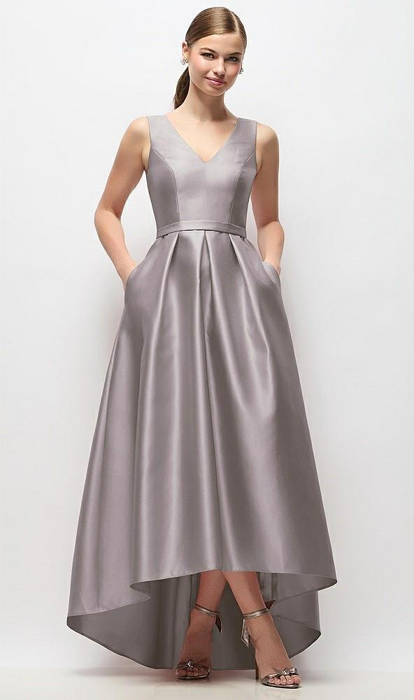 sleeveless pleated skirt high low dress with pockets