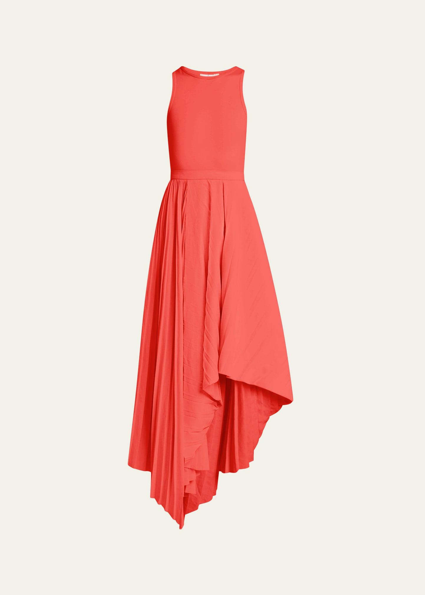sleeveless pleated skirt maxi dress