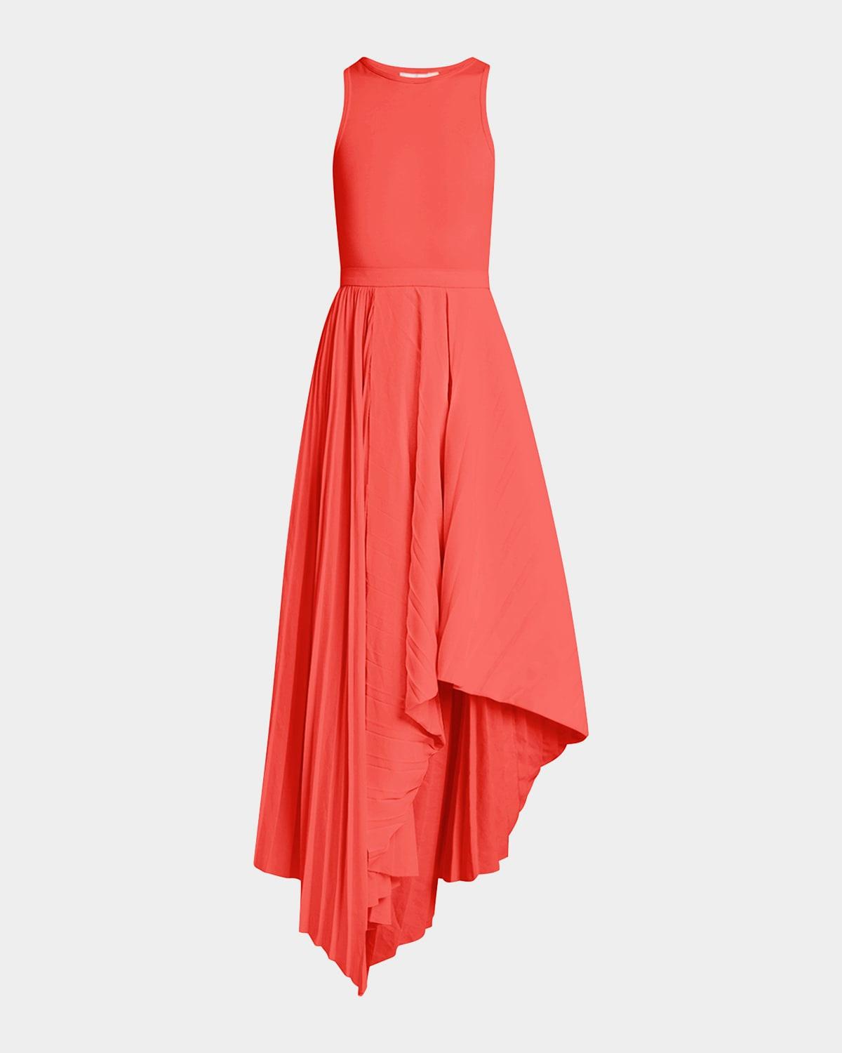 sleeveless pleated skirt maxi dress