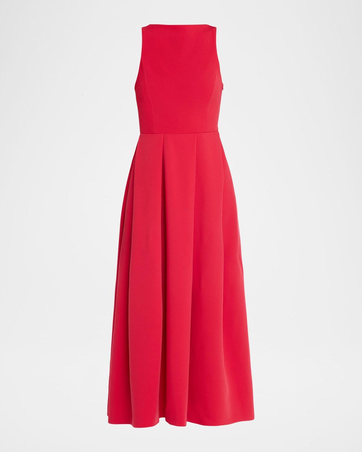 sleeveless pleated techno cady midi dress