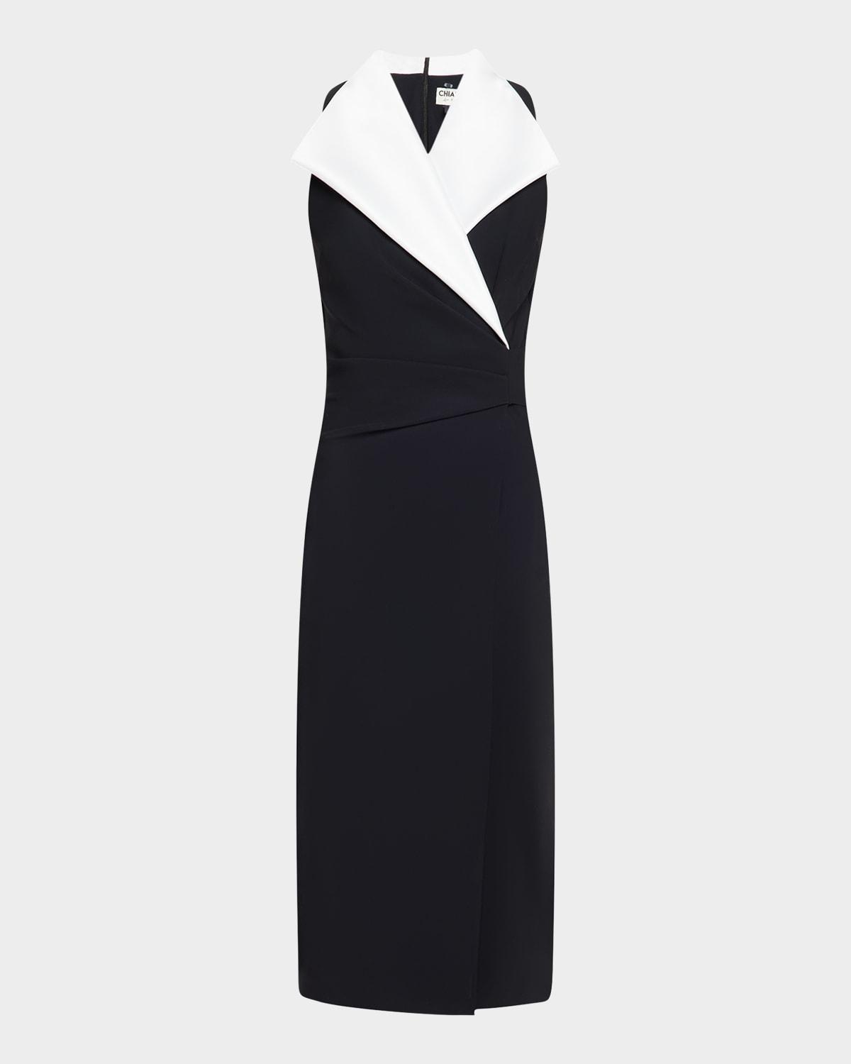 sleeveless pleated two-tone midi dress