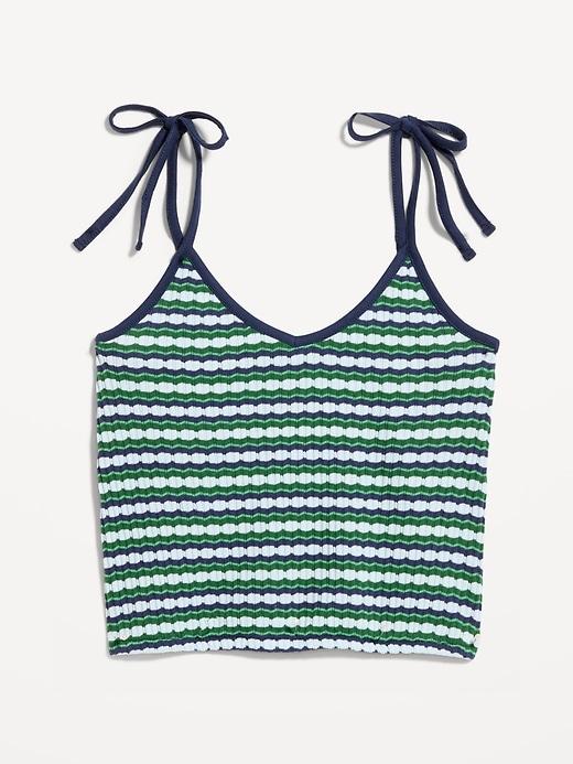 sleeveless pointelle tie-strap tank top