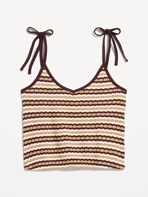sleeveless pointelle tie-strap tank top