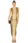 sleeveless power mesh midi dress