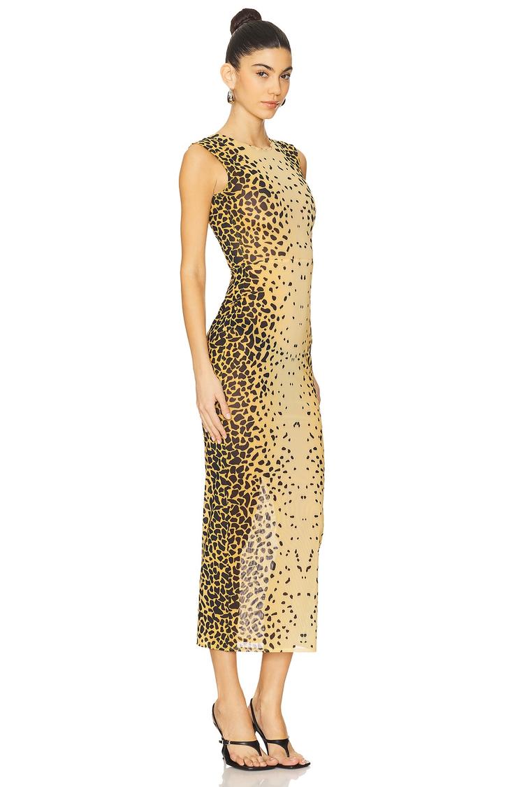 sleeveless power mesh midi dress