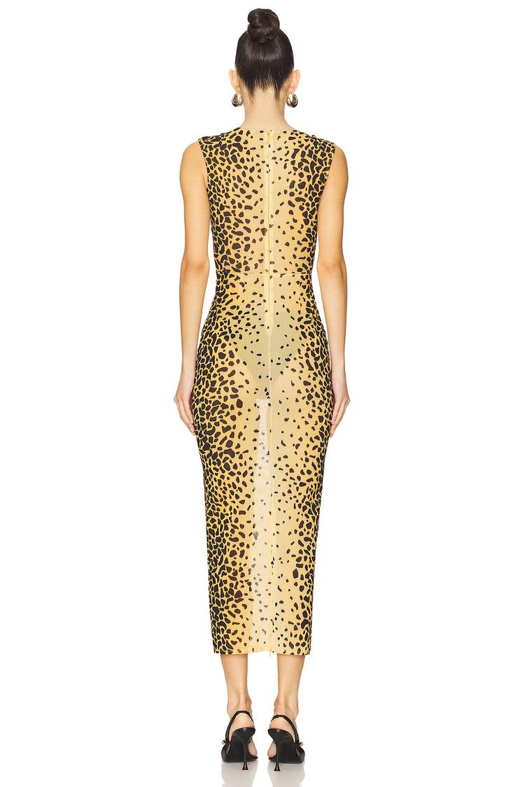 sleeveless power mesh midi dress