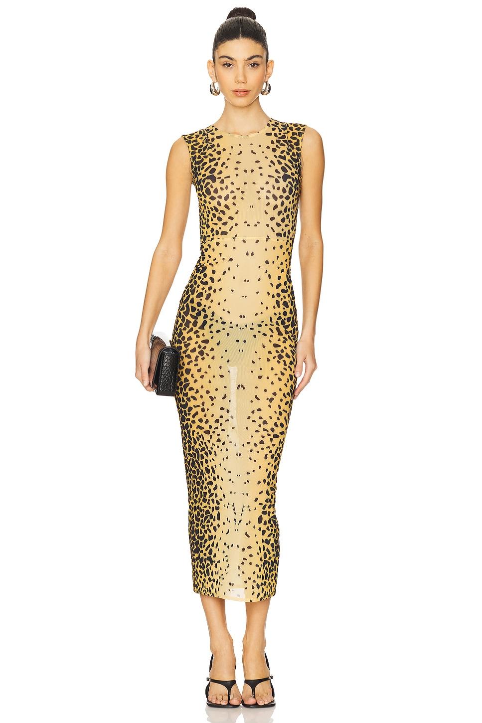 sleeveless power mesh midi dress