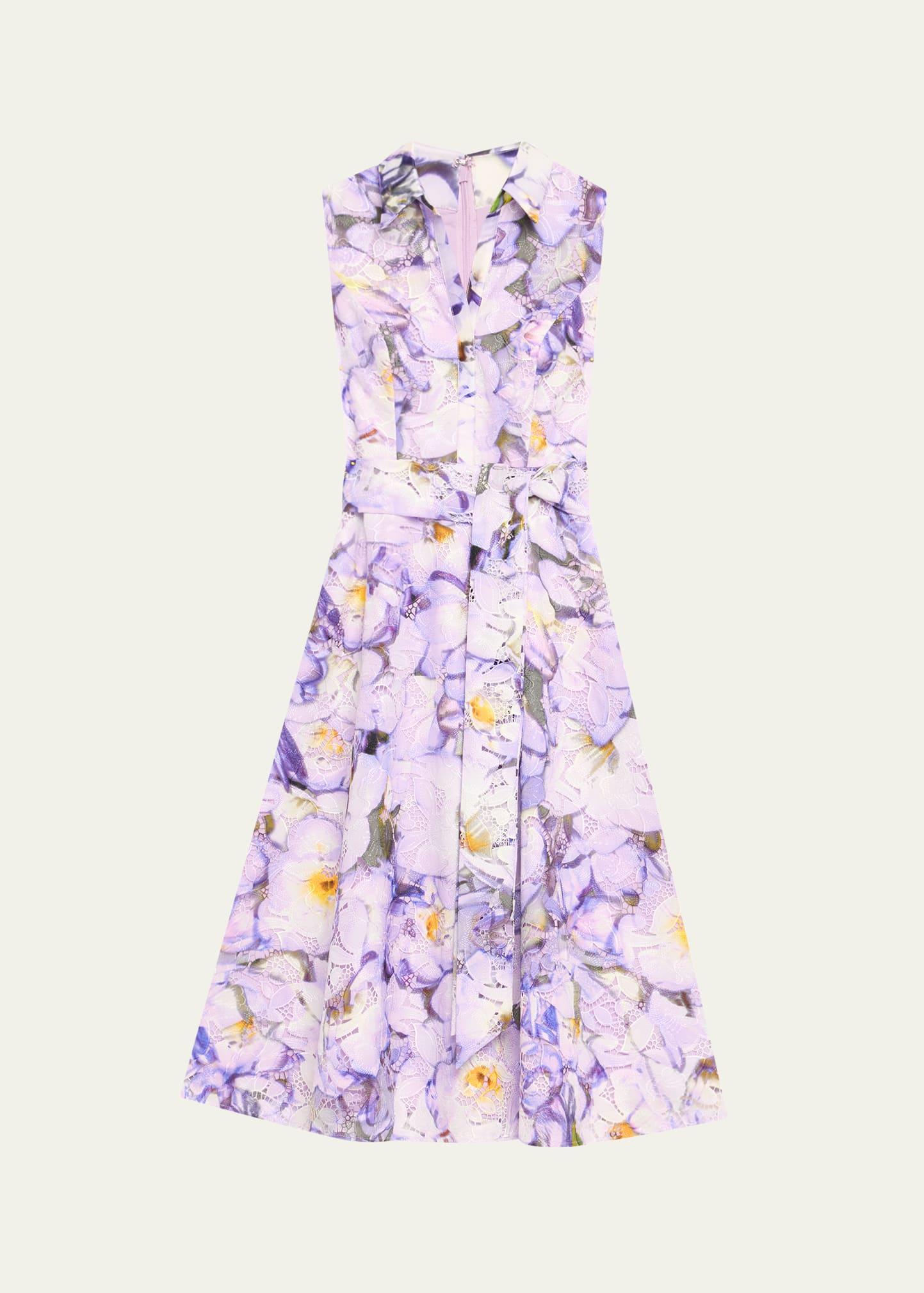 sleeveless printed floral lace midi dress